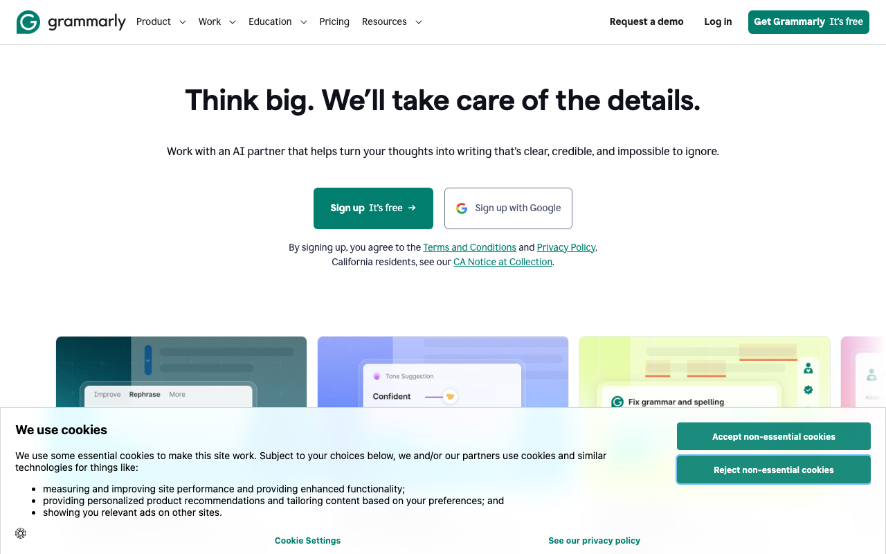 Grammarly 首页截图