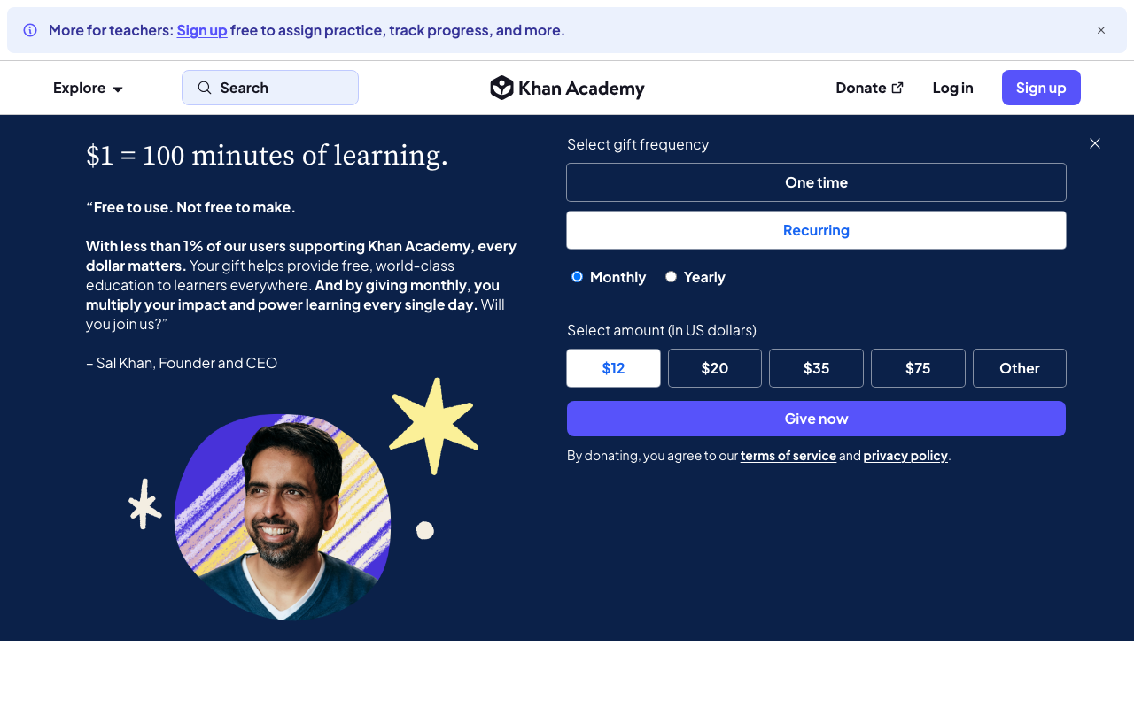 Khan Academy 首页截图